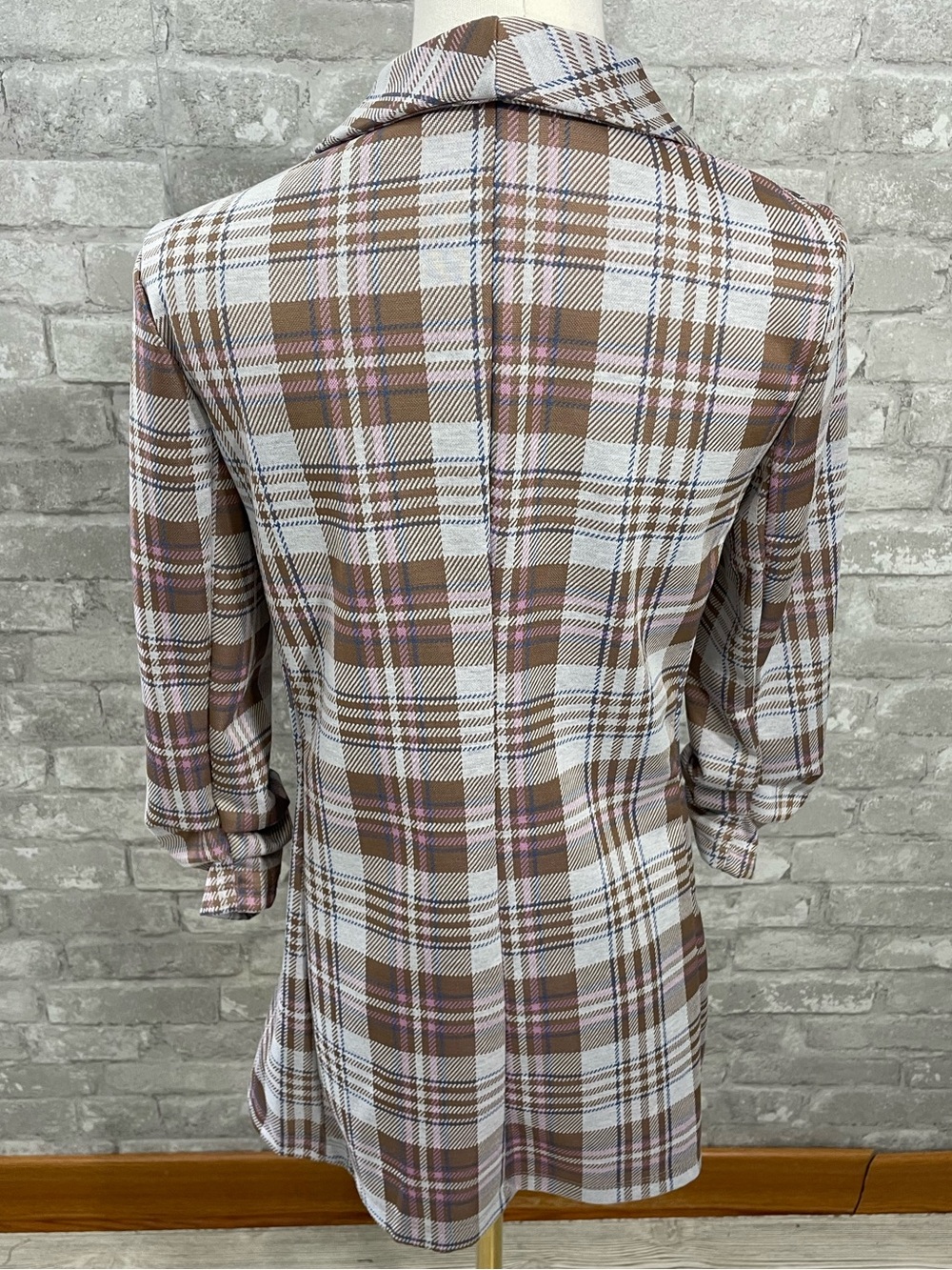 Altar'd State Plaid Blazer in Brown, Pink & Cream - Picture 3 of 6